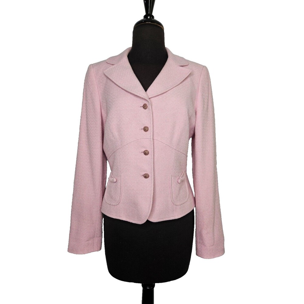 TAHARI Arthur Levine Lady Jacket 8 Pink Bow Pockets Decorative Buttons Coquette